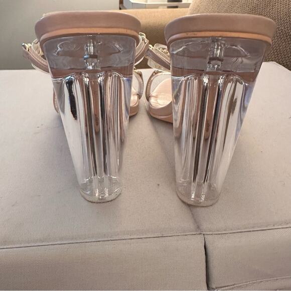 Bisou Bisou Gold Chain Clear Tan Open Toe Heeled Sandals Womens 11 Sexy Party - Picture 5 of 9